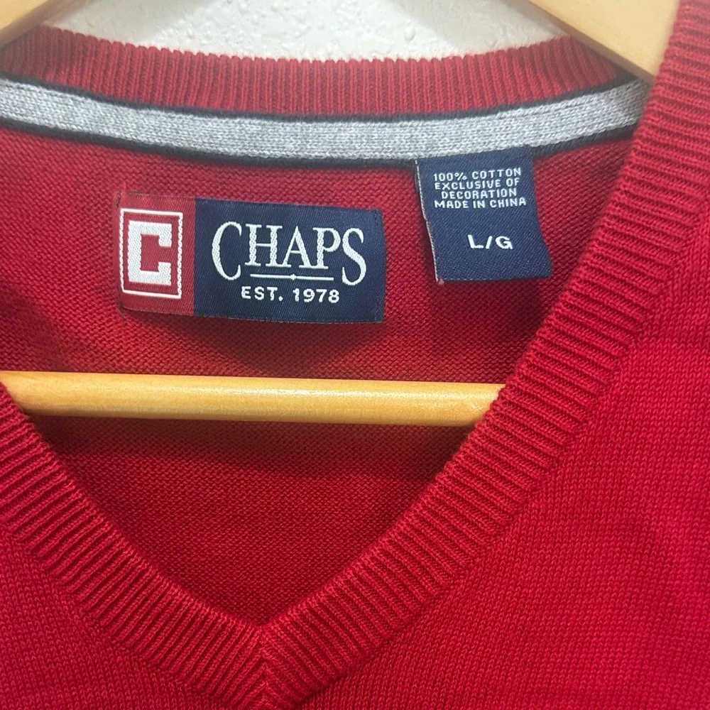 Chaps Men's V-Neck Red Sweater Vest, Size L